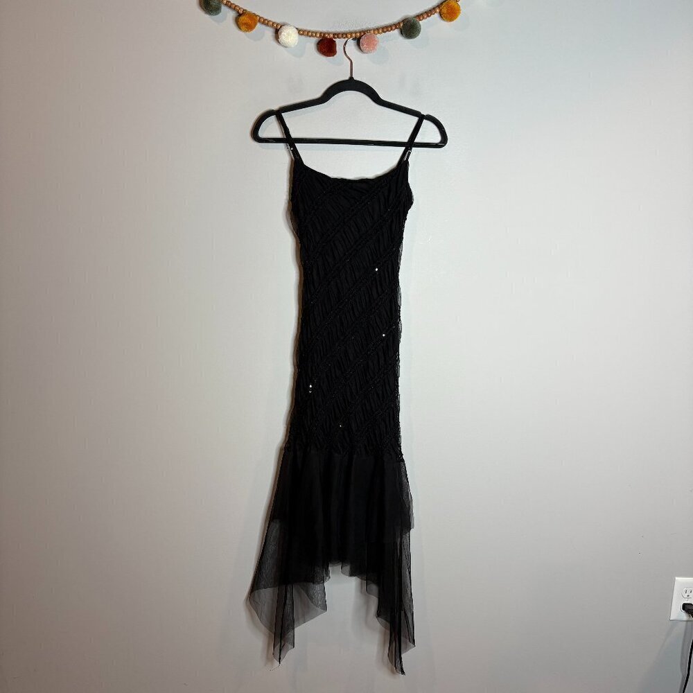 Vtg Y2K Whimsigoth Fairy black chiffon midi dress